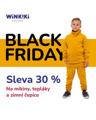 🖤✨ Black Friday je tady! ✨🖤 Využijte 30% slevu na mikiny, tepláky a čepice Winkiki. 👕🧢 Děti si zamilují pohodlnou česanou...